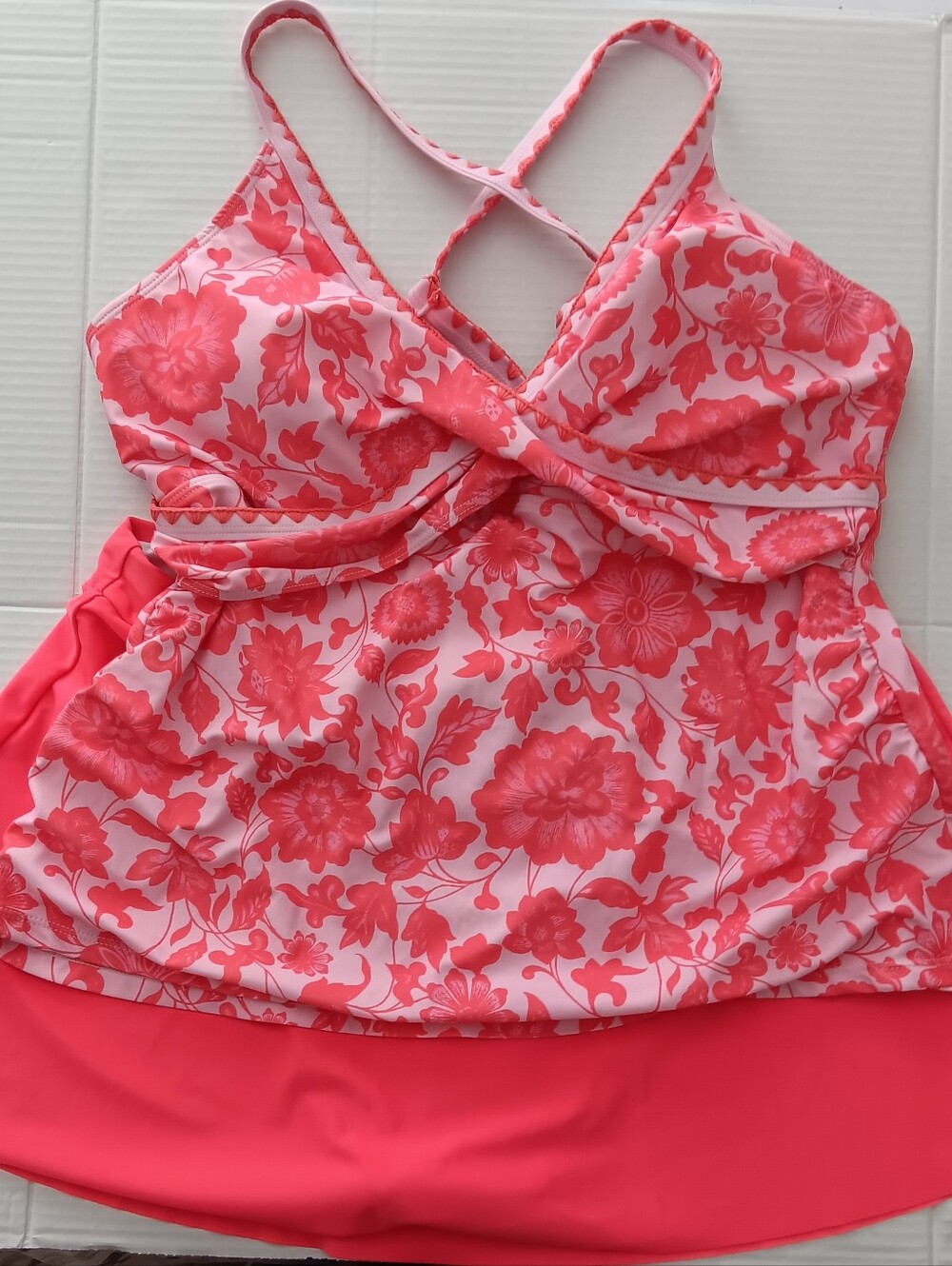 Women's Floral Pink Crossback Tankini With Skort Style Bottom Sz XL
